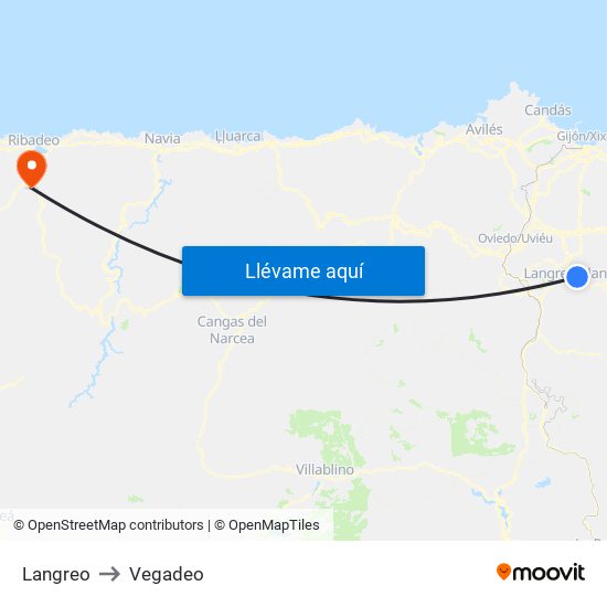 Langreo to Vegadeo map