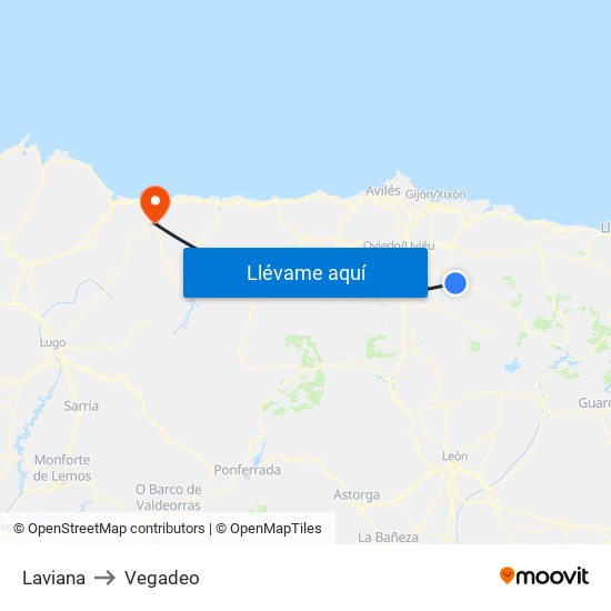 Laviana to Vegadeo map