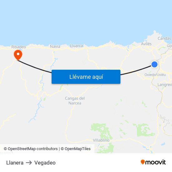Llanera to Vegadeo map