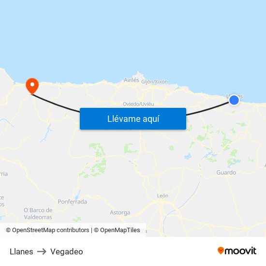 Llanes to Vegadeo map