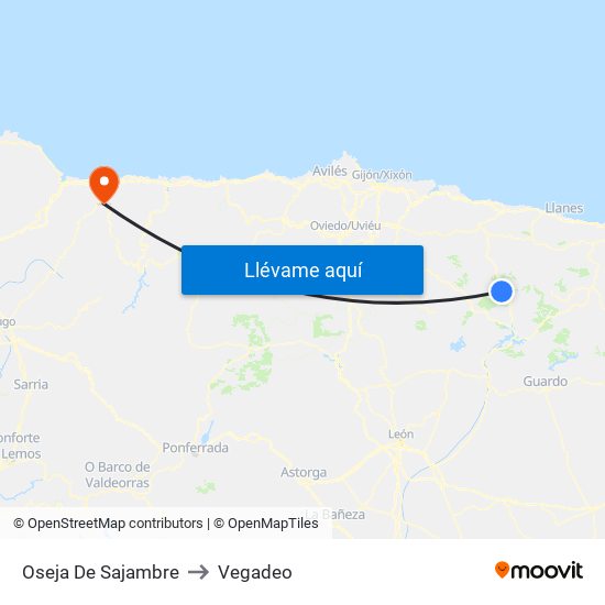 Oseja De Sajambre to Vegadeo map