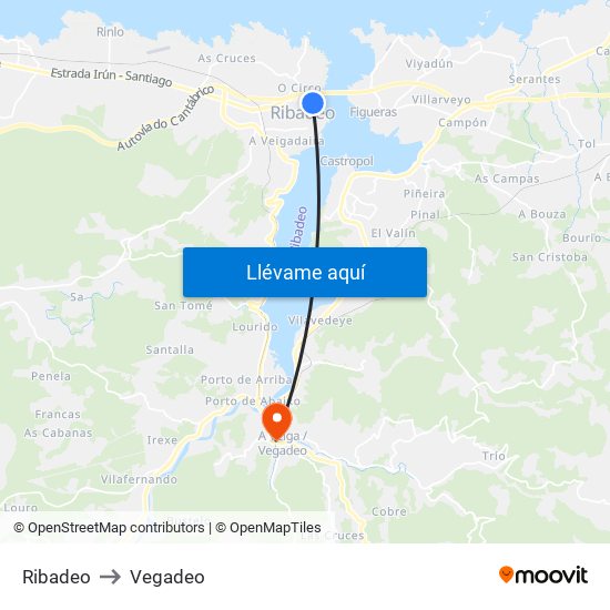 Ribadeo to Vegadeo map