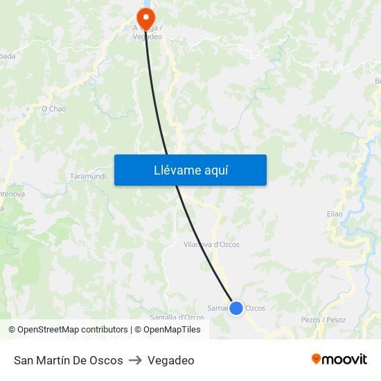 San Martín De Oscos to Vegadeo map