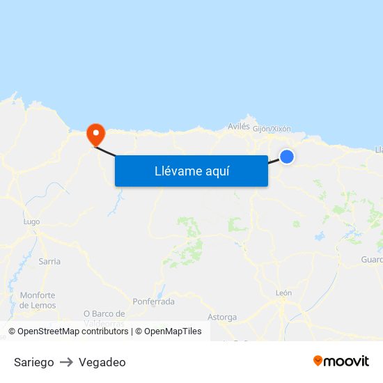 Sariego to Vegadeo map