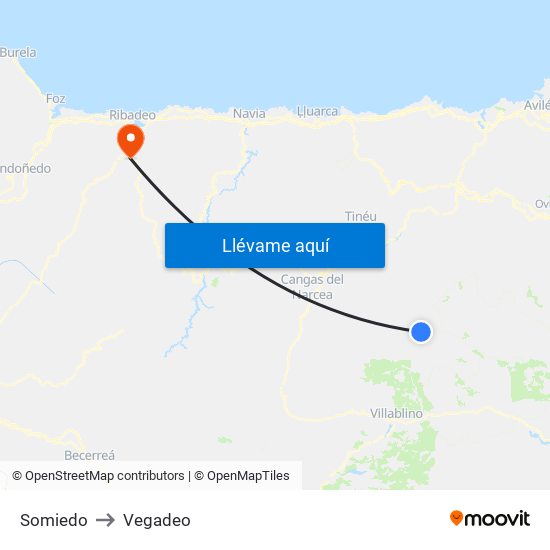 Somiedo to Vegadeo map
