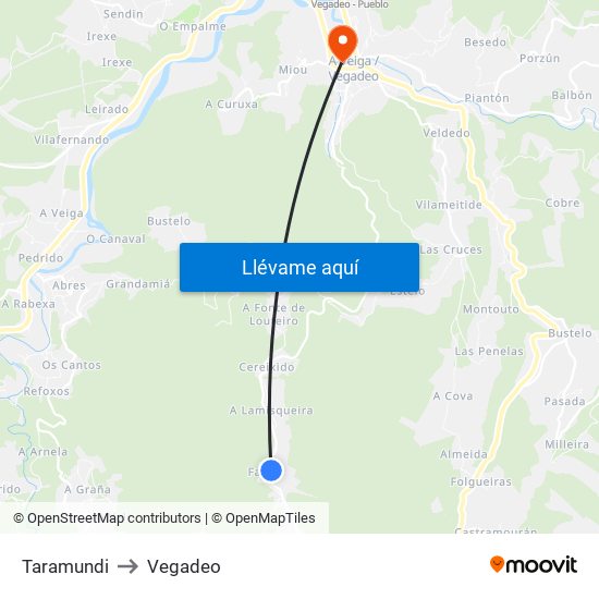 Taramundi to Vegadeo map