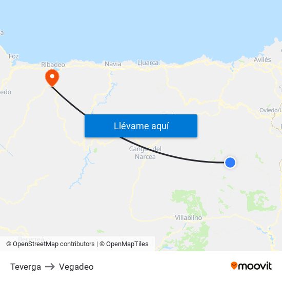 Teverga to Vegadeo map