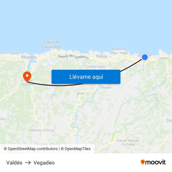 Valdés to Vegadeo map