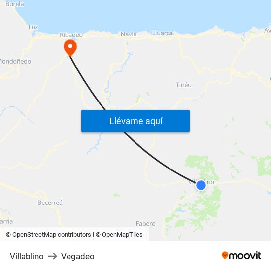 Villablino to Vegadeo map