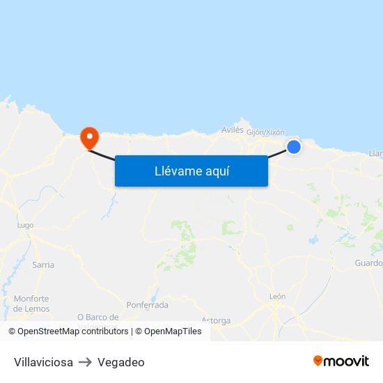 Villaviciosa to Vegadeo map