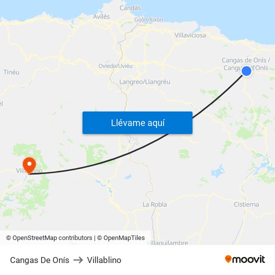 Cangas De Onís to Villablino map