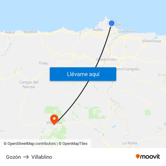 Gozón to Villablino map