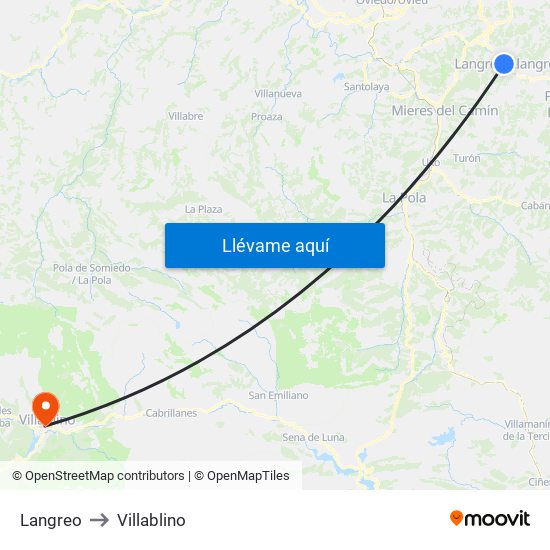 Langreo to Villablino map