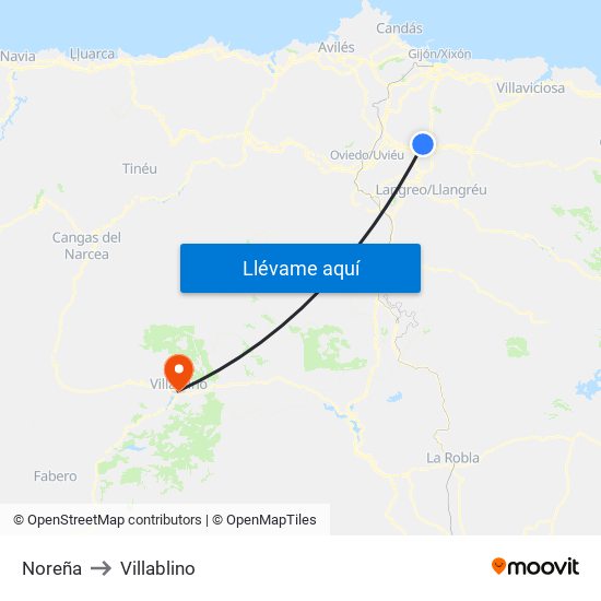 Noreña to Villablino map
