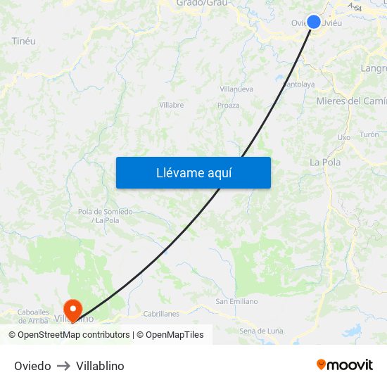 Oviedo to Villablino map