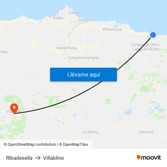Ribadesella to Villablino map