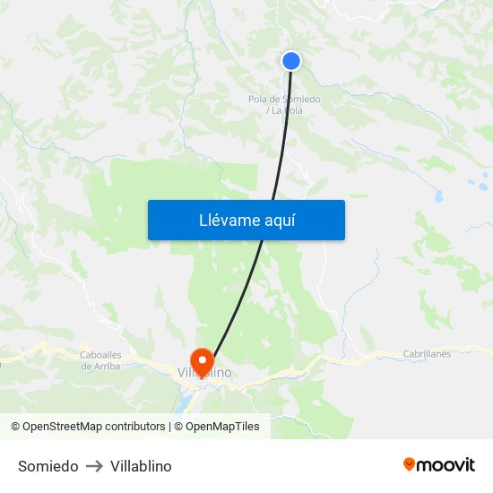 Somiedo to Villablino map