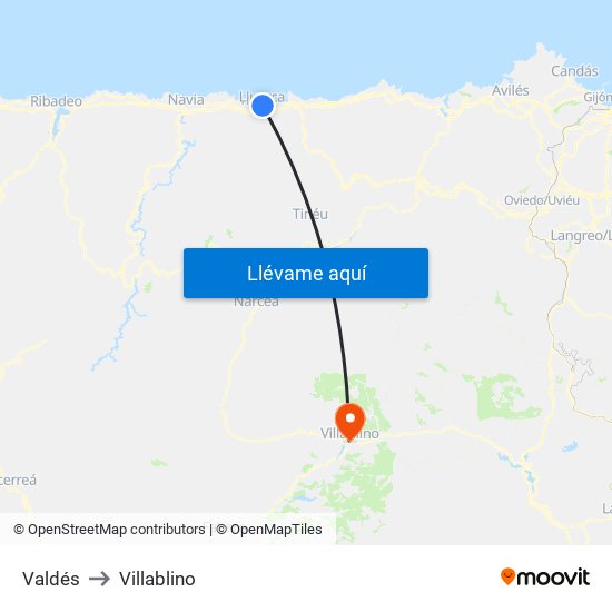 Valdés to Villablino map