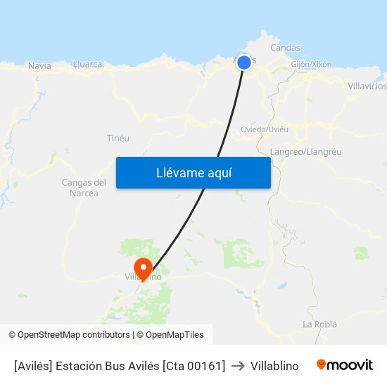 [Avilés]  Estación Bus Avilés [Cta 00161] to Villablino map