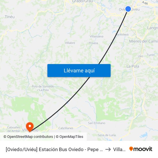 [Oviedo/Uviéu]  Estación Bus Oviedo - Pepe Cosmen [Cta 01549] to Villablino map