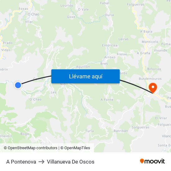 A Pontenova to Villanueva De Oscos map