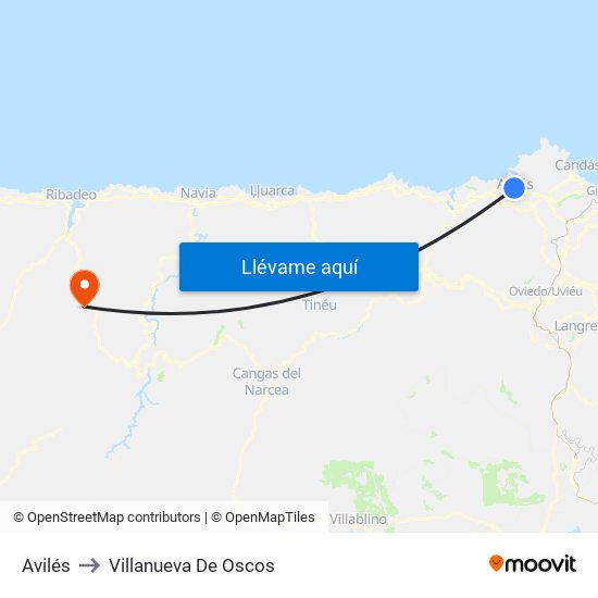 Avilés to Villanueva De Oscos map