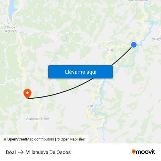 Boal to Villanueva De Oscos map