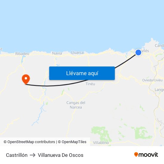 Castrillón to Villanueva De Oscos map