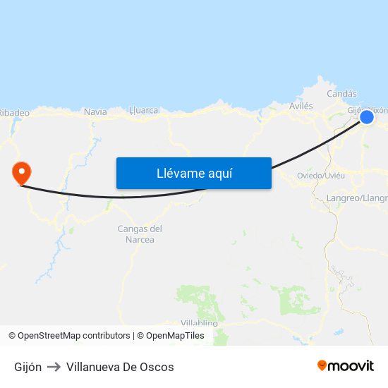 Gijón to Villanueva De Oscos map