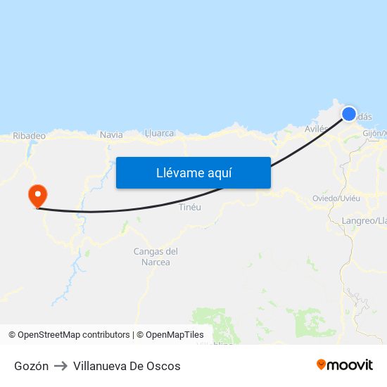 Gozón to Villanueva De Oscos map