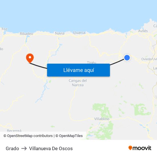 Grado to Villanueva De Oscos map