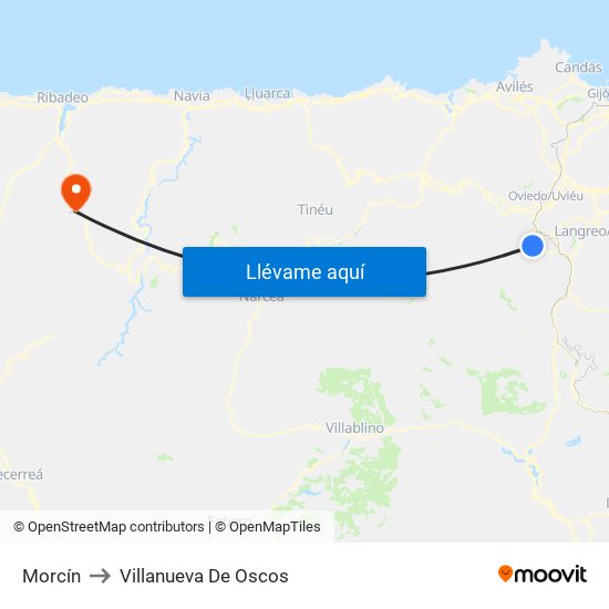 Morcín to Villanueva De Oscos map