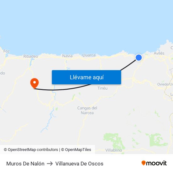 Muros De Nalón to Villanueva De Oscos map