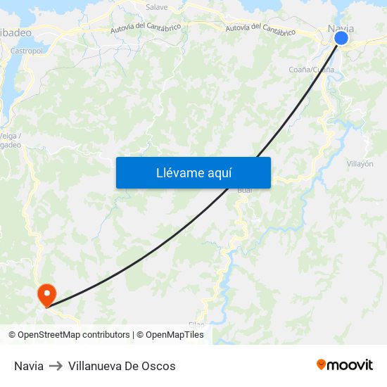 Navia to Villanueva De Oscos map