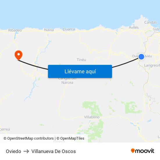Oviedo to Villanueva De Oscos map
