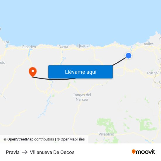 Pravia to Villanueva De Oscos map