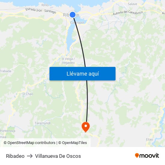 Ribadeo to Villanueva De Oscos map