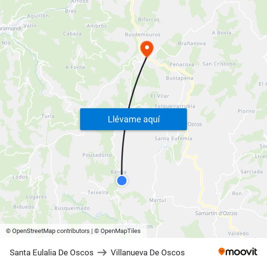 Santa Eulalia De Oscos to Villanueva De Oscos map