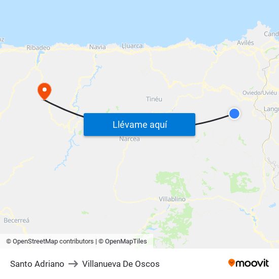 Santo Adriano to Villanueva De Oscos map