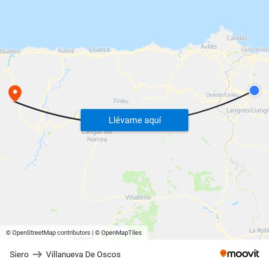 Siero to Villanueva De Oscos map