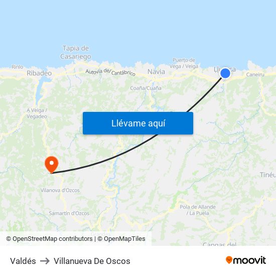 Valdés to Villanueva De Oscos map
