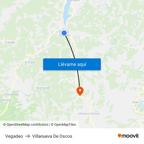 Vegadeo to Villanueva De Oscos map
