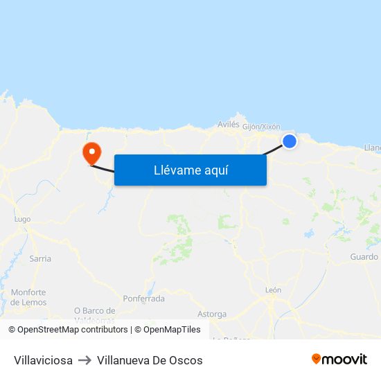 Villaviciosa to Villanueva De Oscos map