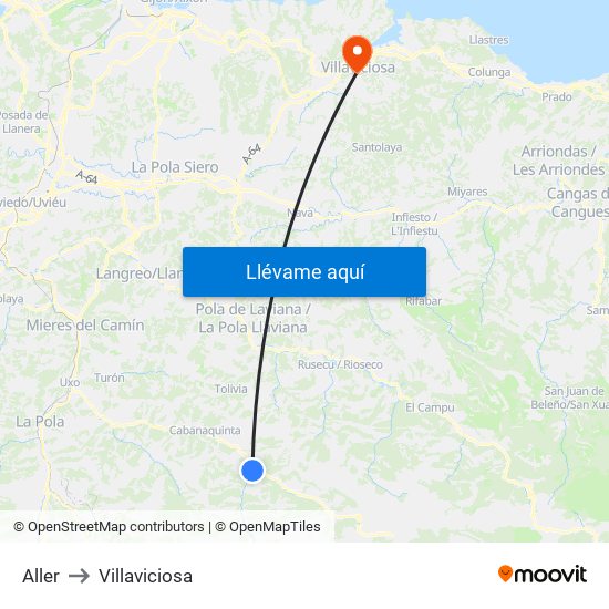 Aller to Villaviciosa map