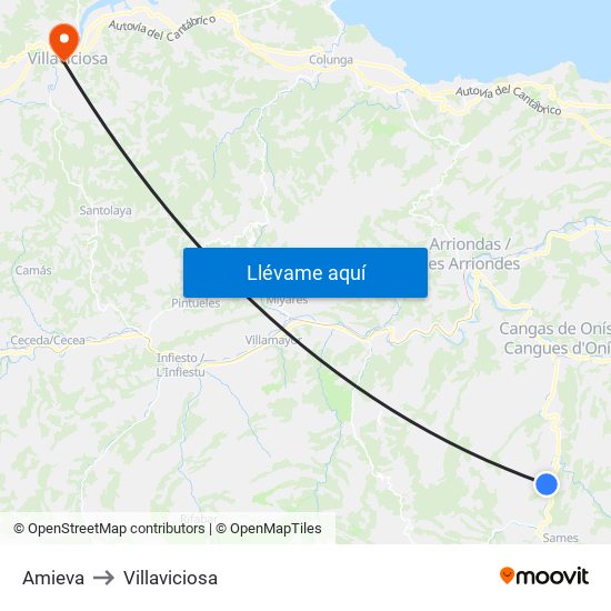 Amieva to Villaviciosa map