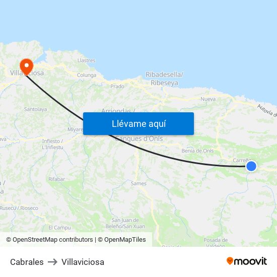 Cabrales to Villaviciosa map