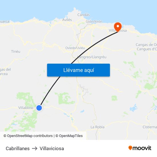 Cabrillanes to Villaviciosa map