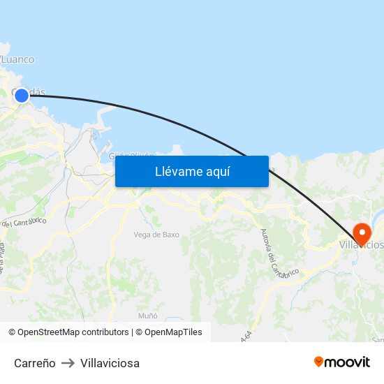 Carreño to Villaviciosa map