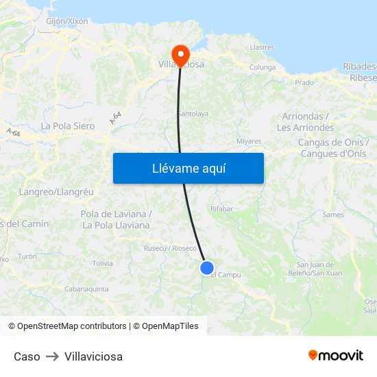 Caso to Villaviciosa map