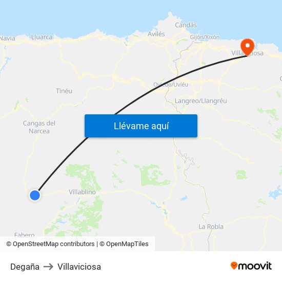 Degaña to Villaviciosa map